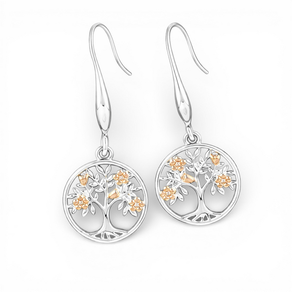 Two Tone Blossom Tree of Life Drop Earrings