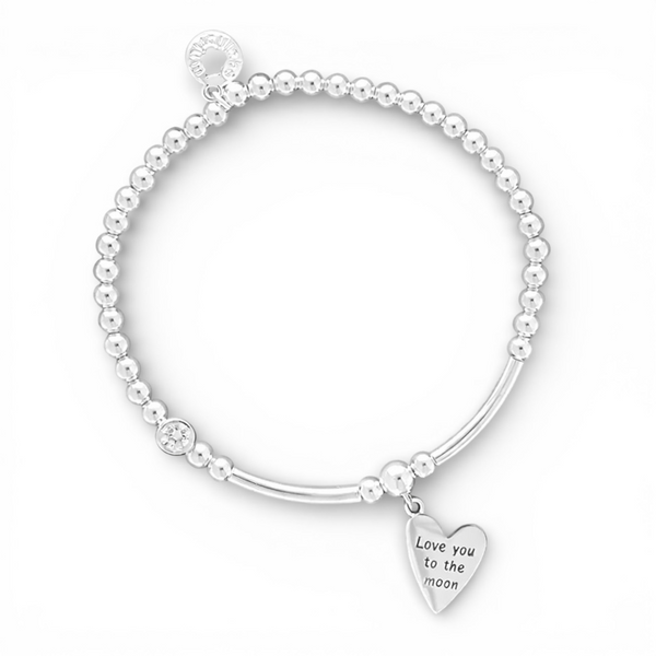 Love You to the Moon Silver Message Bracelet