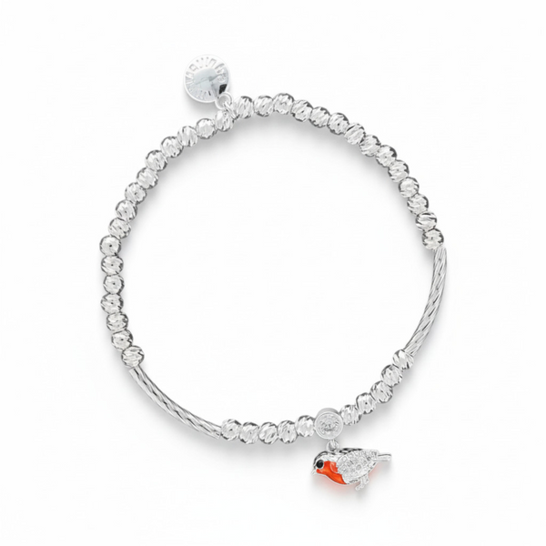 Robin Charm Silver Beaded Bracelet
