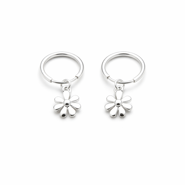Sterling Silver Flower Hoop Earrings