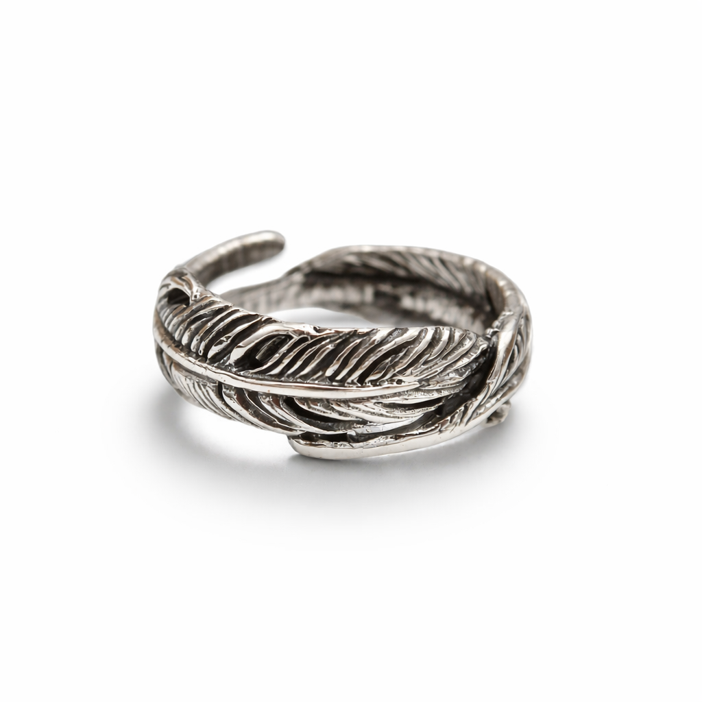 Sterling Silver Adjustable Oxidised Feather Ring