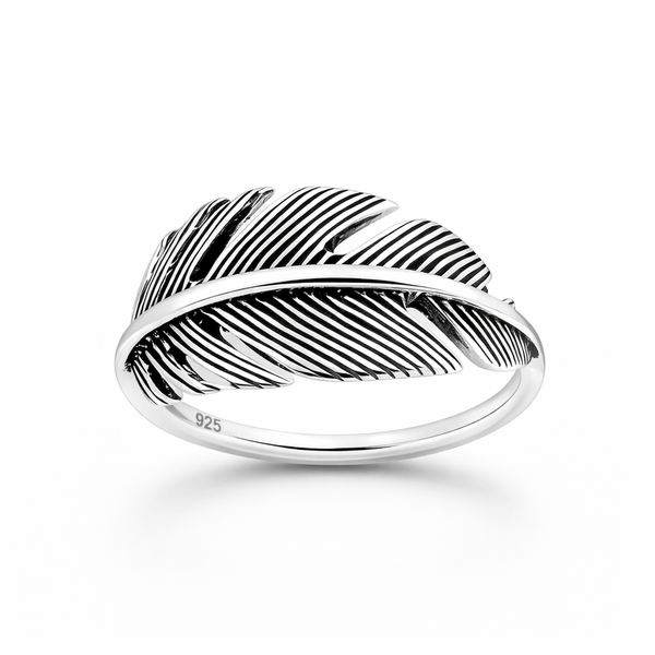 Sterling Silver Oxidised Feather Ring