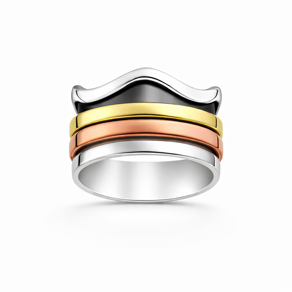 Sterling Oxidised Silver, Brass and Copper Spin Ring