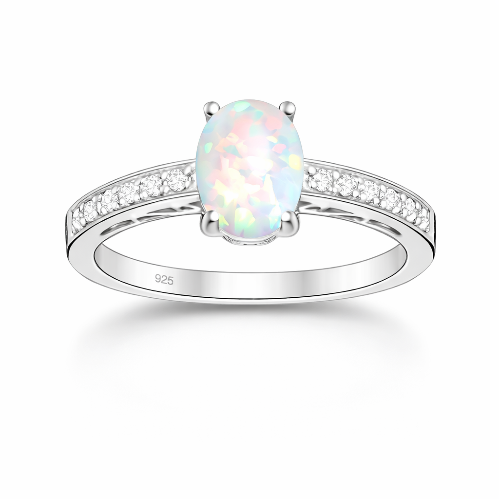 Sterling Silver Opal and CZ Ring