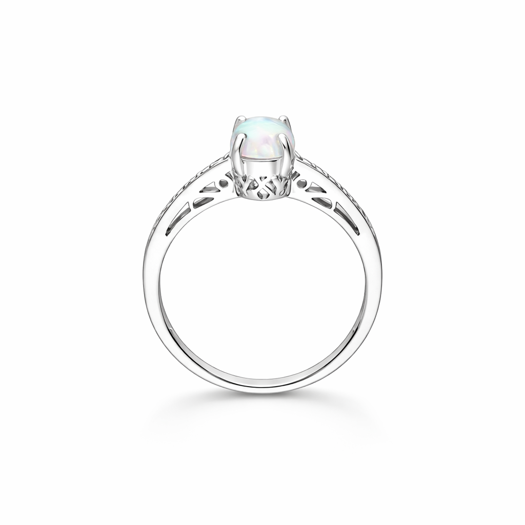 Sterling Silver Opal and CZ Ring