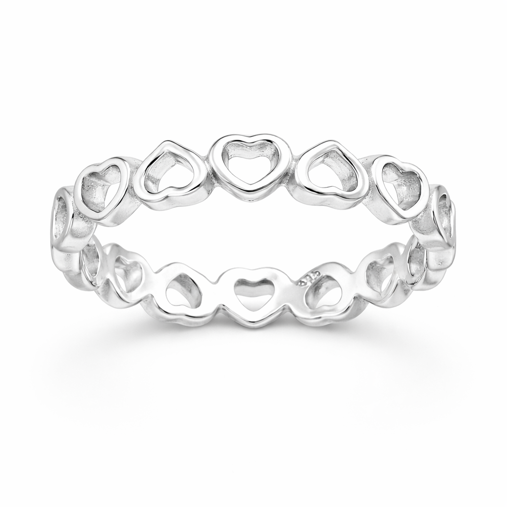 Sterling Silver Hearts Band Ring