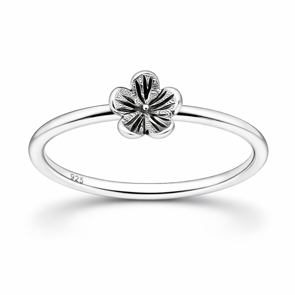 Sterling Silver Oxidized Flower Ring