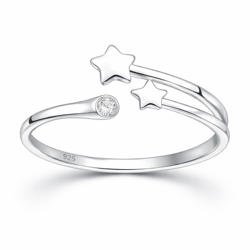 Sterling Silver Star and CZ Open Ring