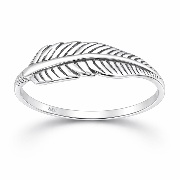 Sterling Silver Oxidised Feather Ring