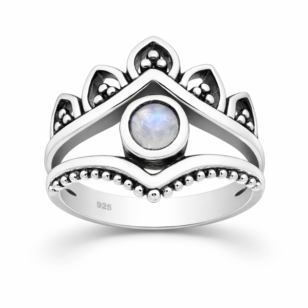 Sterling Silver Rainbow Moonstone Crown Ring