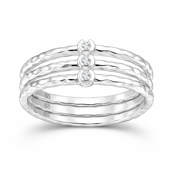 Set of 3 Sterling Silver & CZ Rings