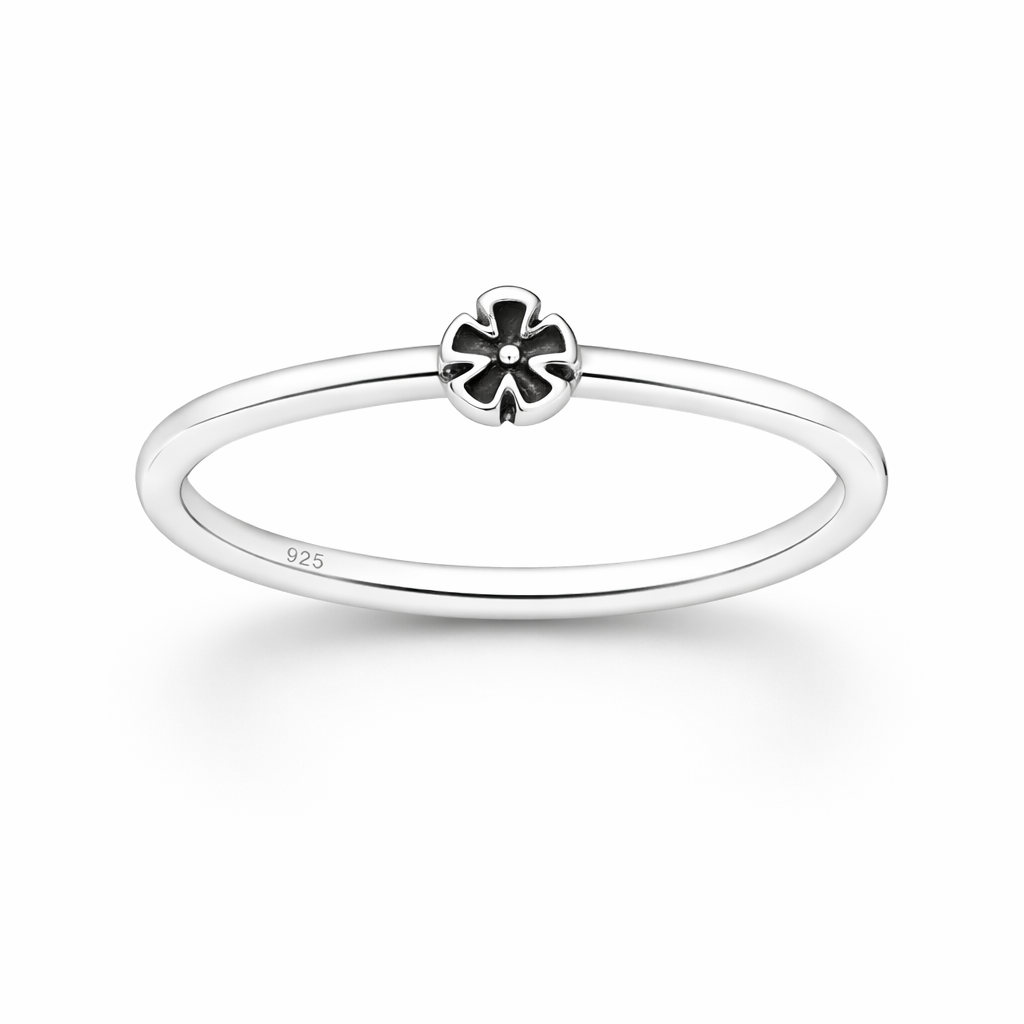 Sterling Silver Oxidised Flower Ring