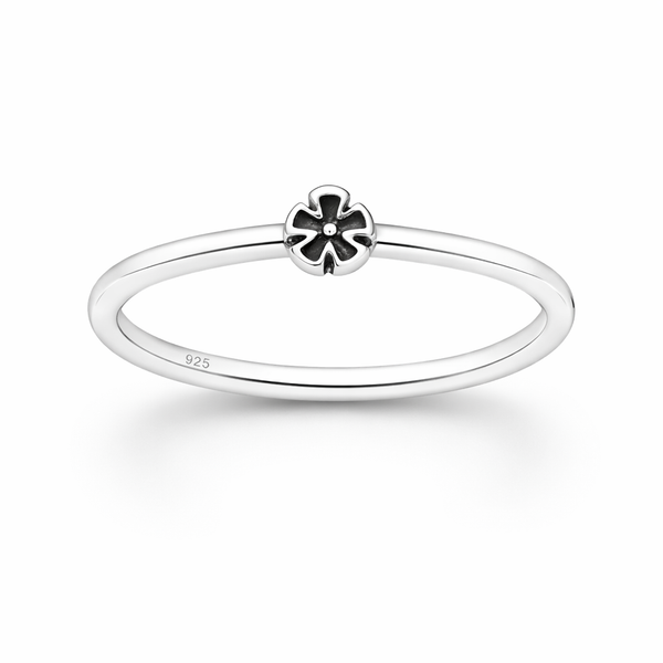 Sterling Silver Oxidised Flower Ring