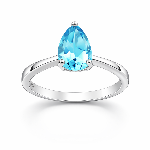 Sterling Silver Ring Decorated with Sky Blue Topaz