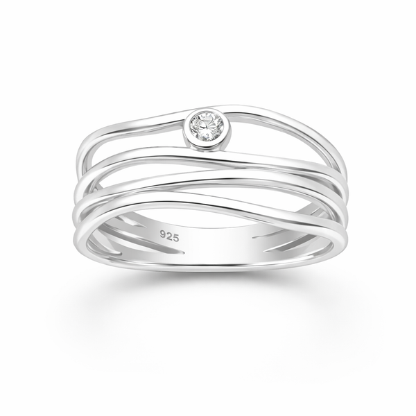 Sterling Silver Layered Ring with Cubic Zirconia Diamond