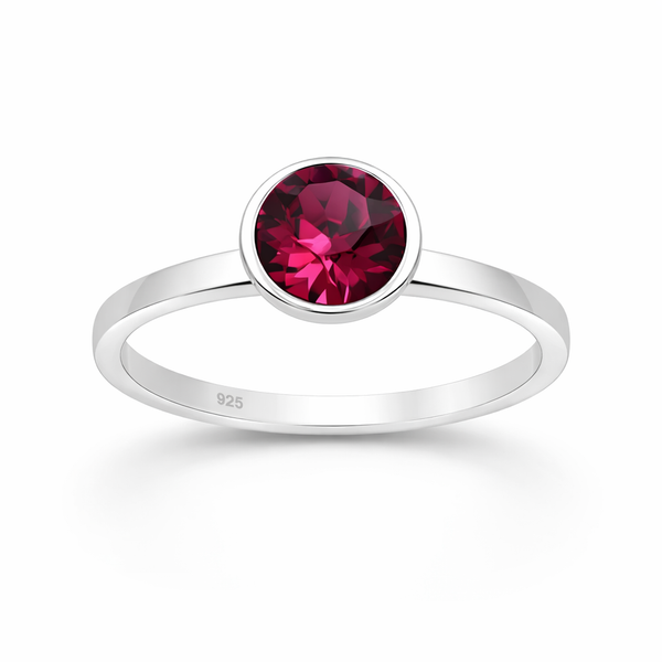Sterling Silver Ruby Austrian Crystal Ring