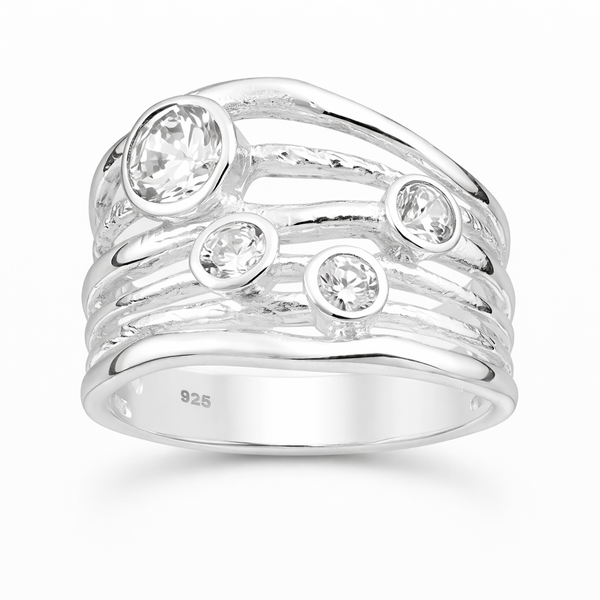 Sterling Silver Mulit Band & CZ Ring