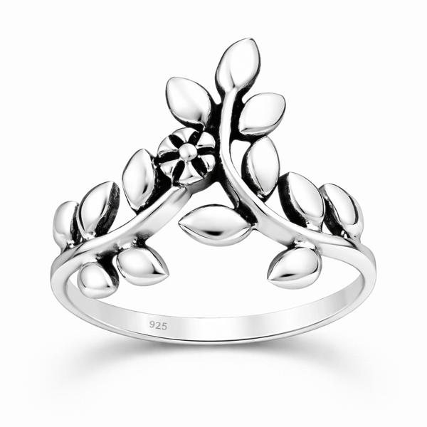 Sterling Silver Oxidised Leaf Ring