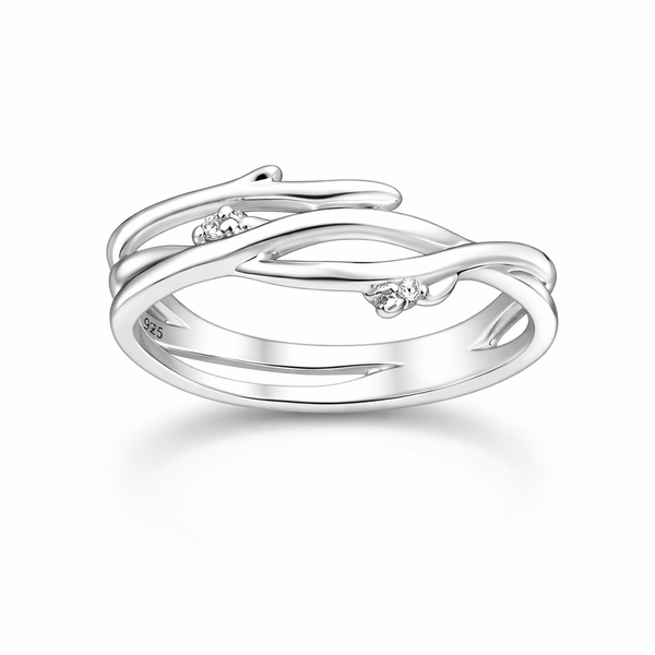 Sterling Silver Branch & CZ Ring
