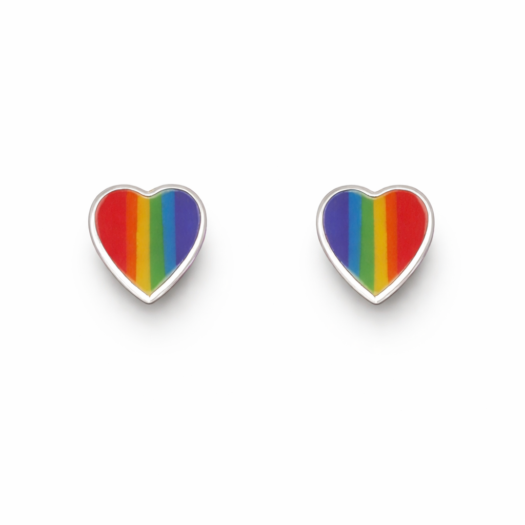 Sterling Silver Rainbow Heart Stud Earrings