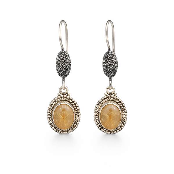 Sterling Silver Rutilated Quartz Hook Earrings