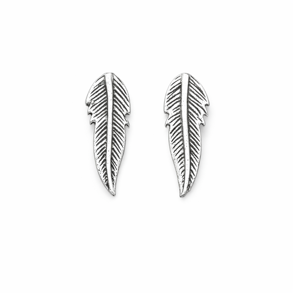 Sterling Silver Push-Back Feather Earrings