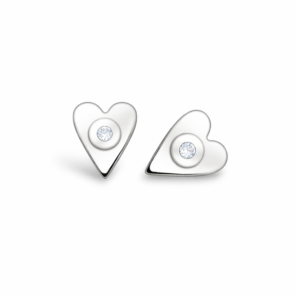 Sterling Silver Heart Studs with Cubic Zirconia