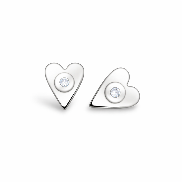 Sterling Silver Heart Studs with Cubic Zirconia
