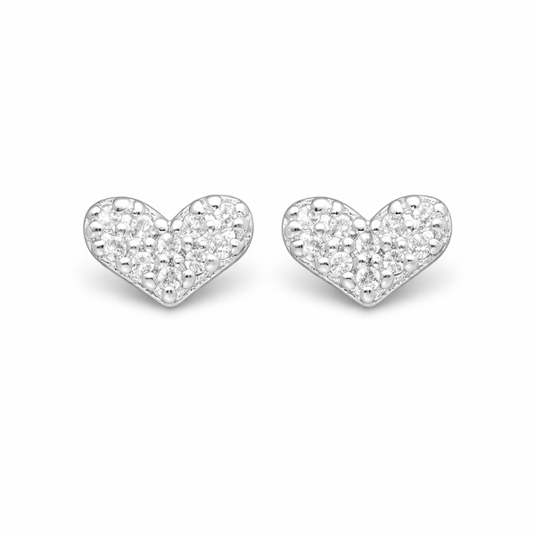 Sterling Silver Heart & CZ Diamond Stud Earrings