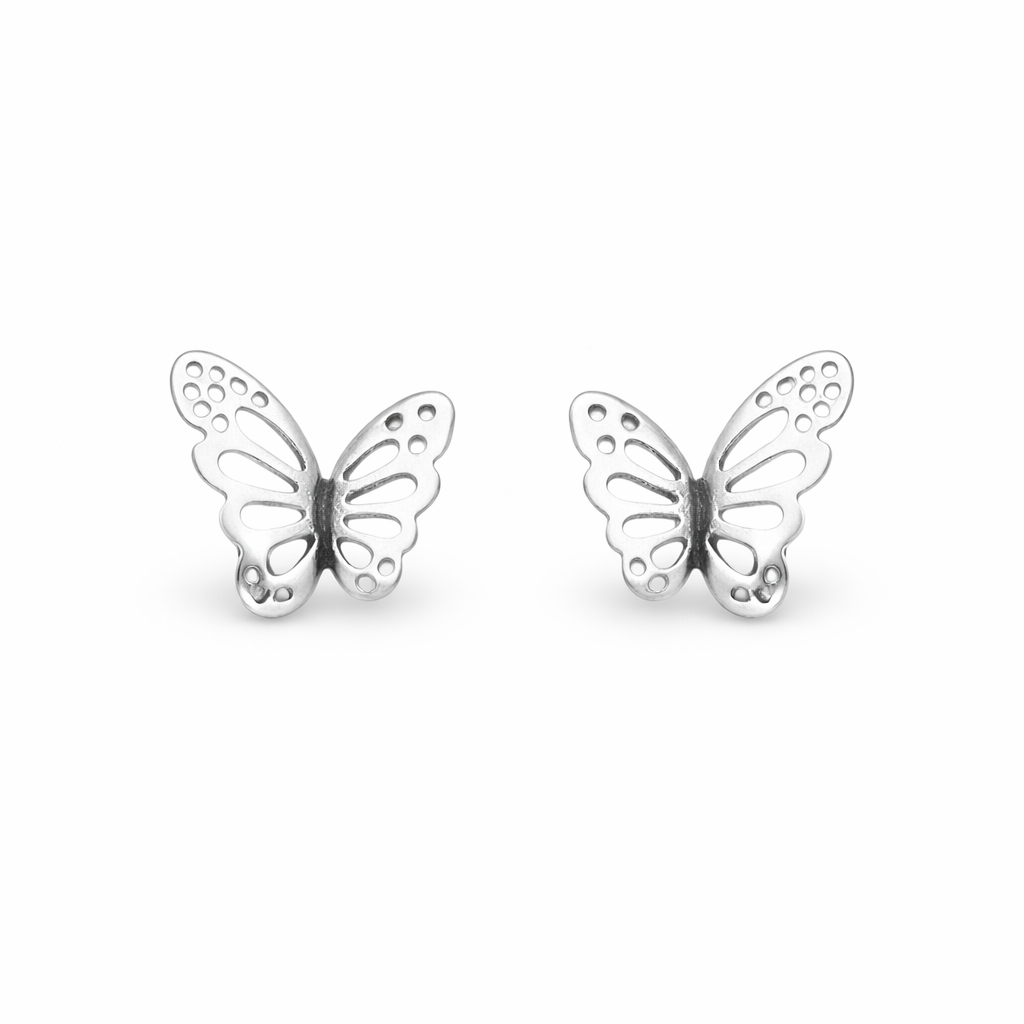 Sterling Silver Oxidised Butterfly Stud Earrings