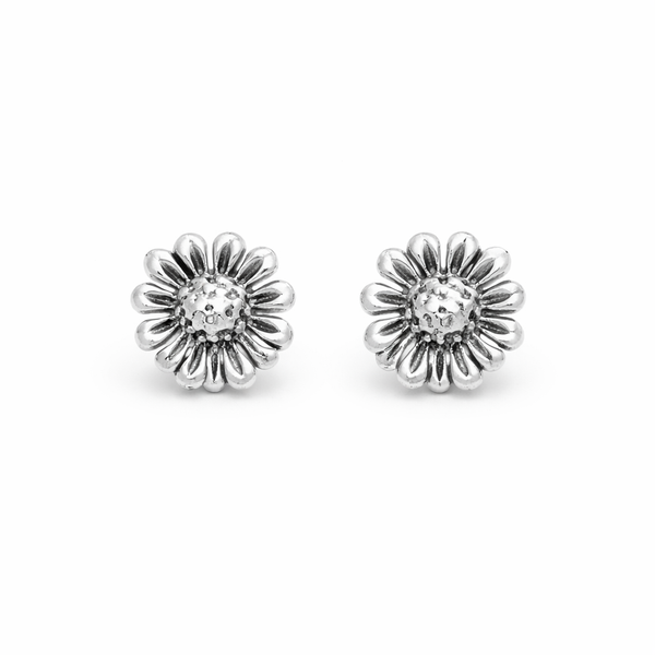 Silver Oxidised Flower Stud Earrings