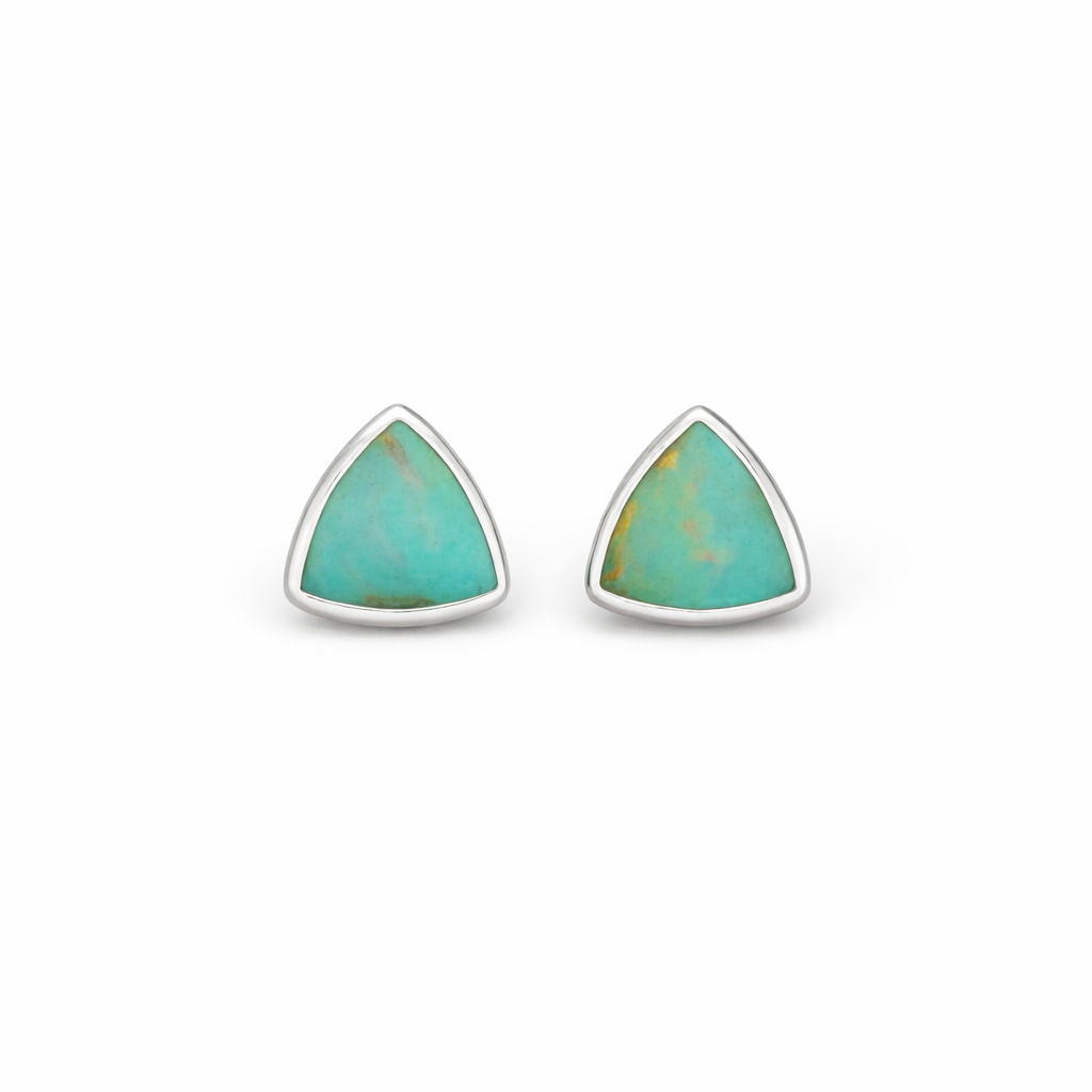 Sterling Silver Triangle Stud Earrings, Decorated with Resin