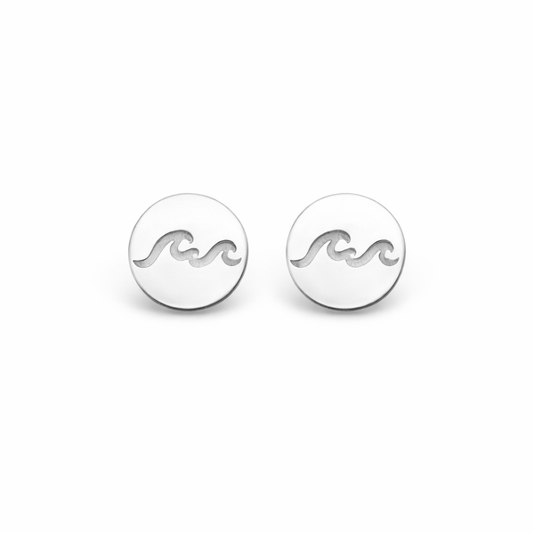 Sterling Silver Round Wave Stud Earrings