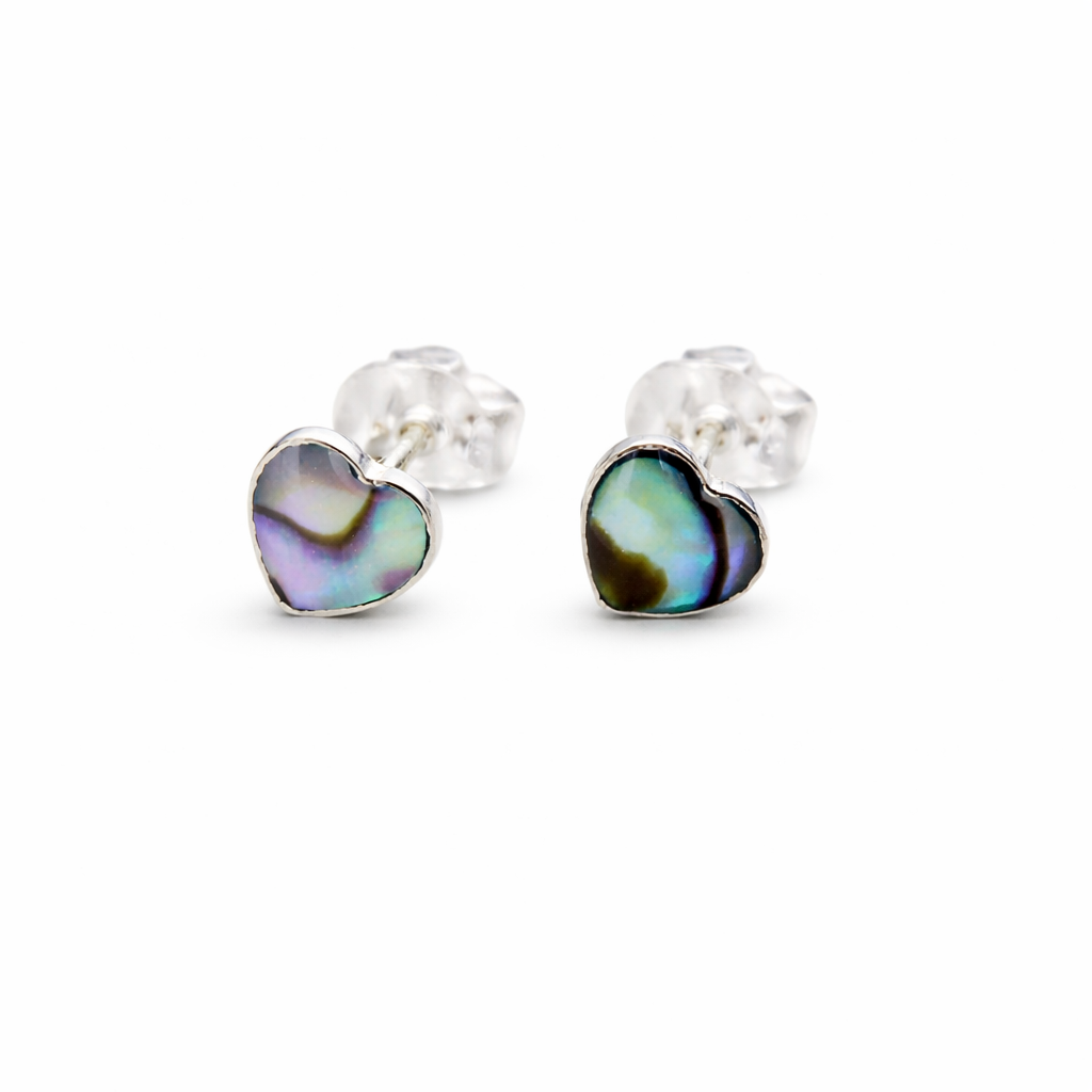 Sterling Silver Abalone Heart Stud Earrings