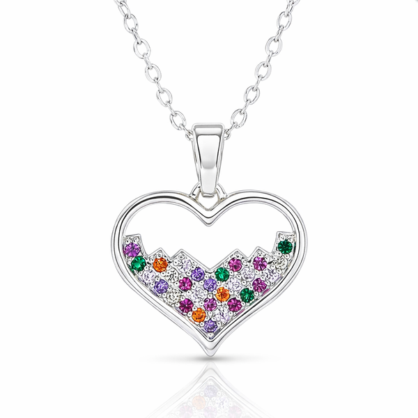 Silver Plated Pave CZ Heart Necklace