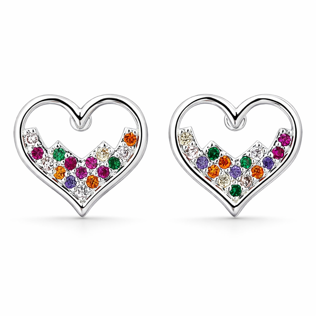 Silver Plated Multicolour Heart Earrings