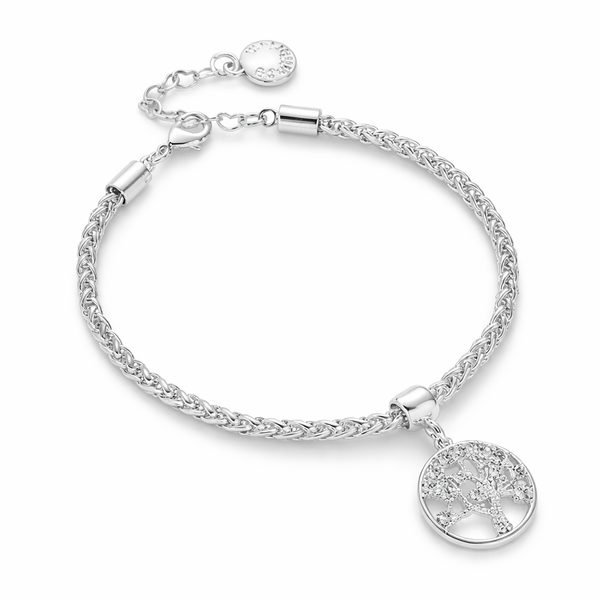Tree of Life Silver Plated Adjustable Bracelet with CZ