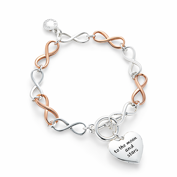 Silver and Rose Gold Plated Infinity Link Bracelet with Heart Message Charm
