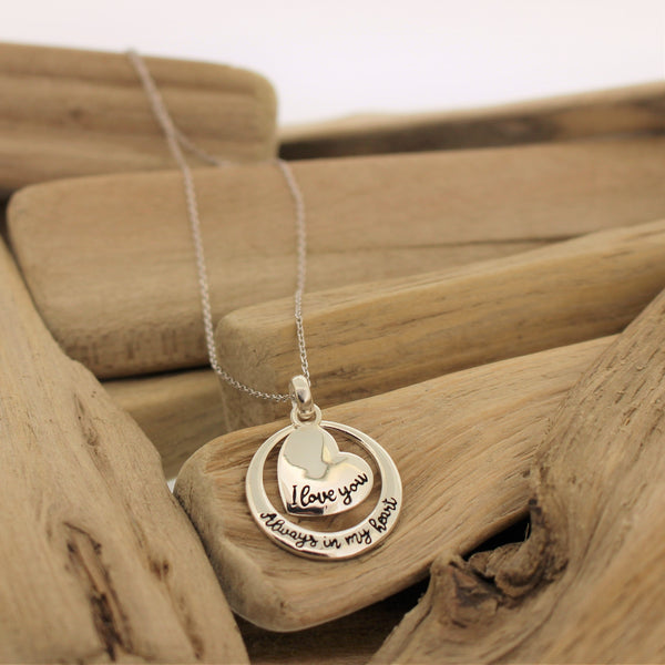'I love you - always in my heart' Double Silver Pendant Necklace
