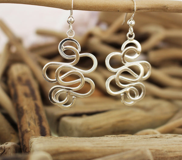 Silver Squiggle Hook Earrings