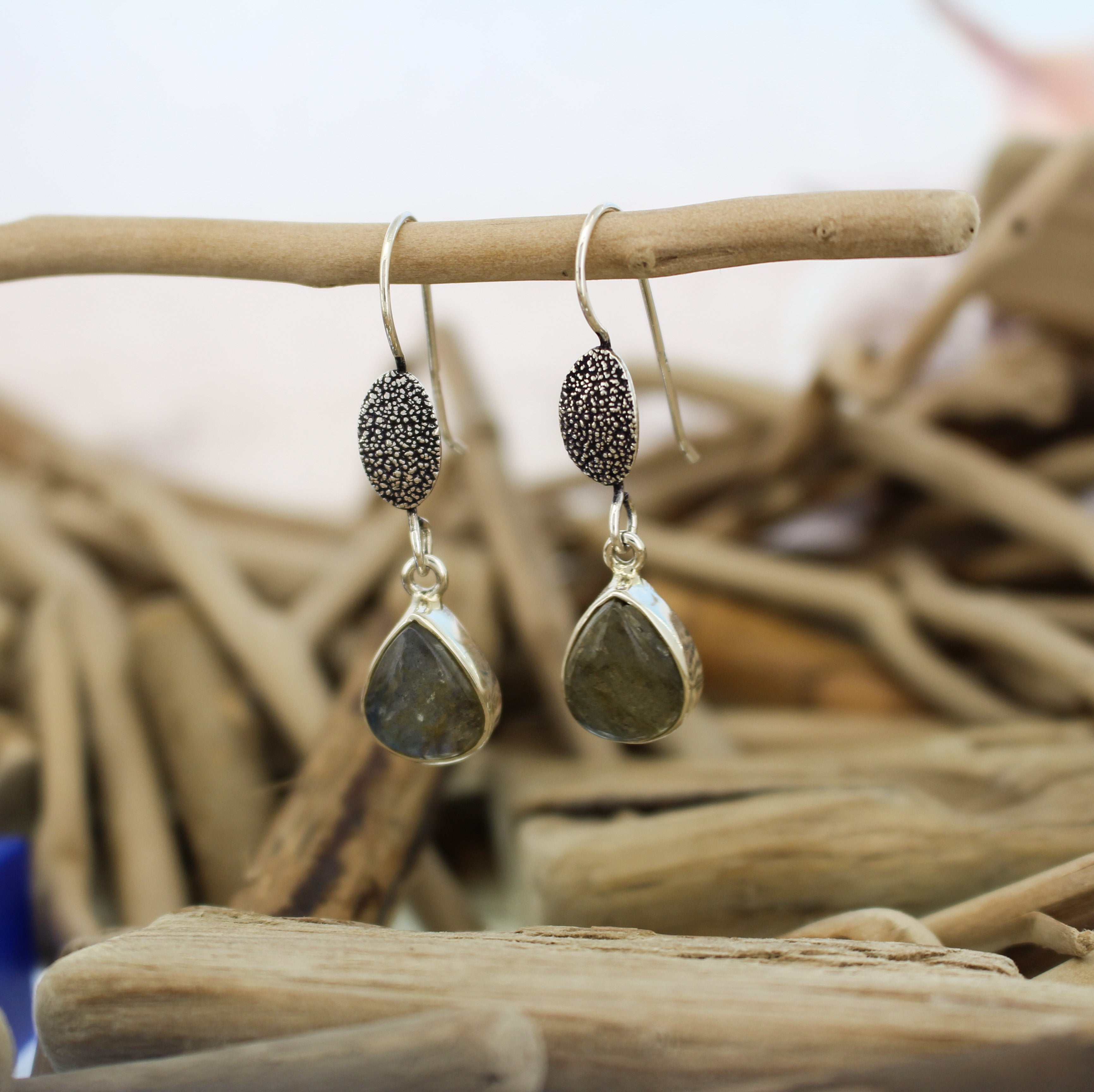 Silver and Labradorite Hook Earrings