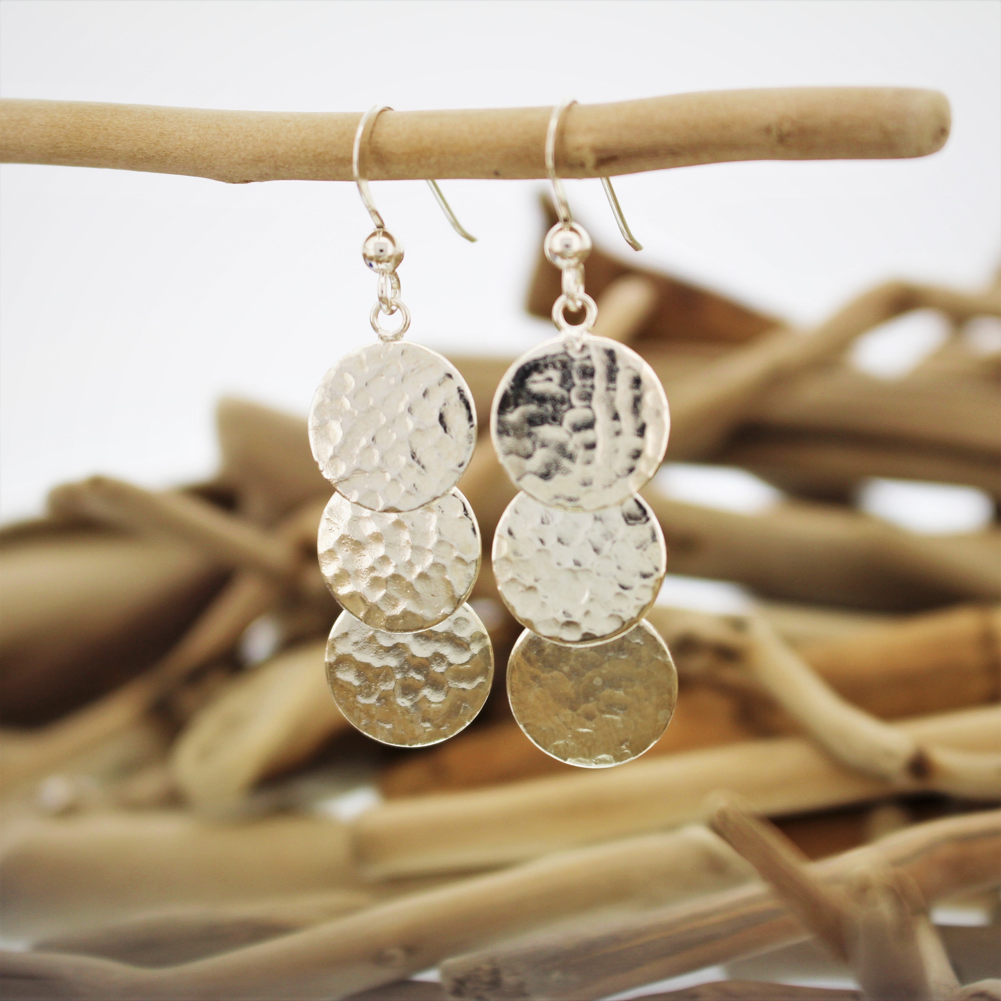 Silver Hammered Disc Hook Earrings
