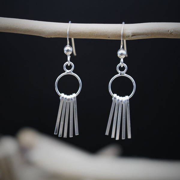 Silver Circle And Bar Hook Earrings