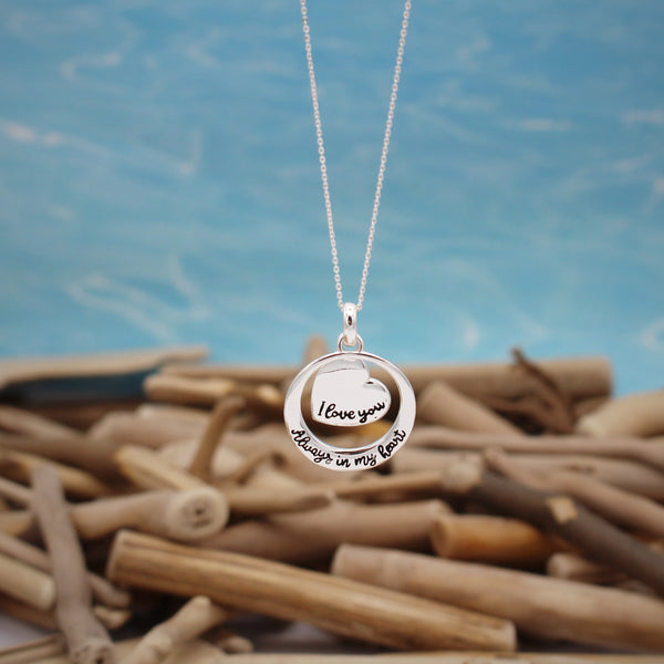 'I love you - always in my heart' Double Silver Pendant Necklace