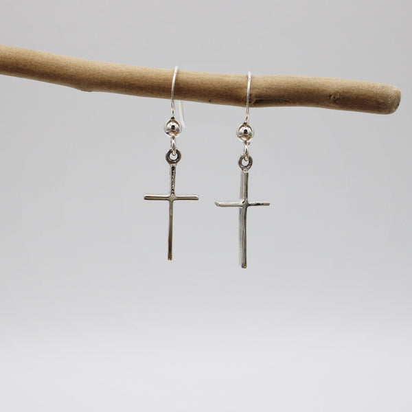 Silver Cross Hook Earrings