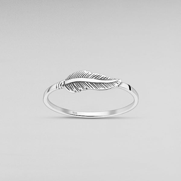 Sterling Silver Oxidized Feather Ring