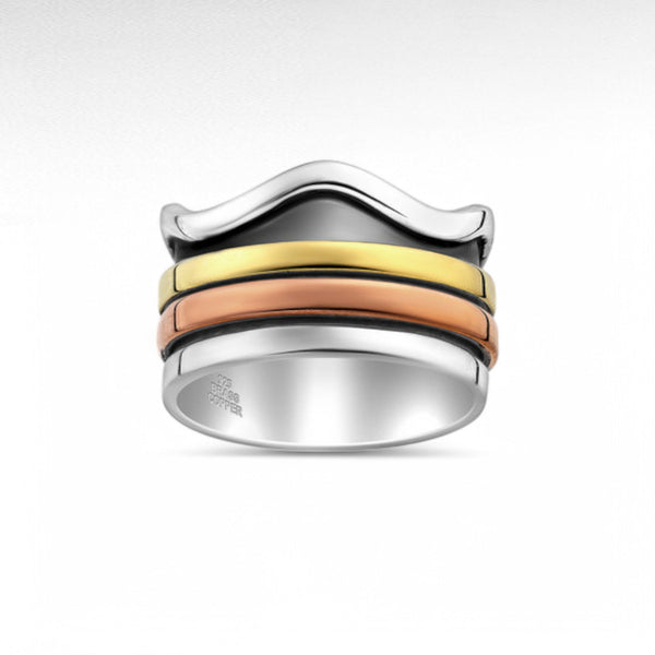 Sterling Oxidized Silver, Brass and Copper Spin Ring