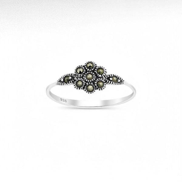 Sterling Silver Flower Ring Decorated With Marcasite