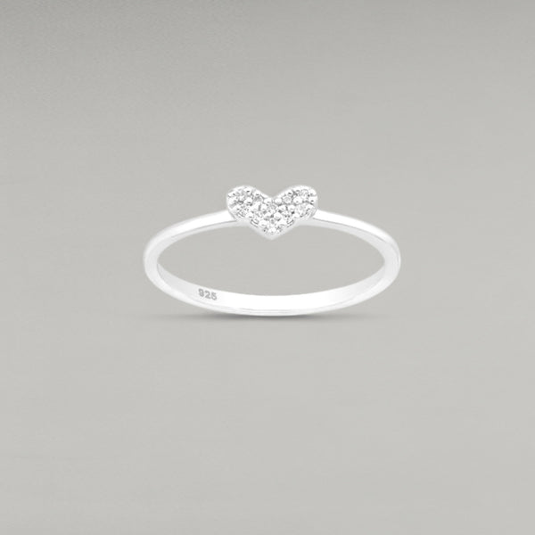 Sterling Silver Heart Ring Decorated With CZ Diamonds