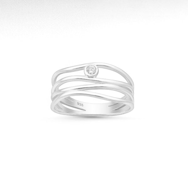 Sterling Silver Layered Ring with Cubic Zirconia Diamond